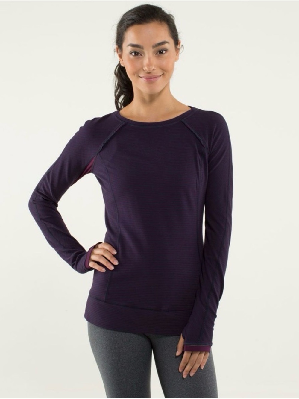 Lululemon Athletica Full Tilt Long Sleeve Hyper Stripe Plum Vintage Size 10
